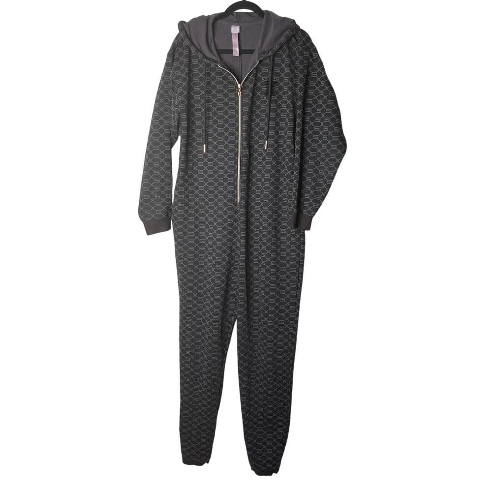 Savage X Fenty Forever Savage Hooded Jumpsuit Black Caviar Monogram Print Large